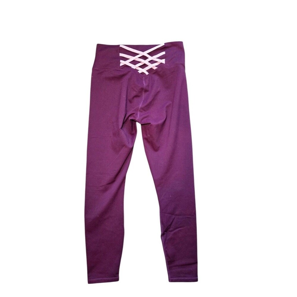 Fabletics Purple Leggings with Crisscross Back Detail